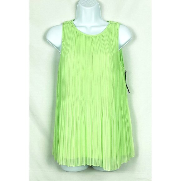 Halogen Tops - Halogen Flowy Pleated Top Size S Sleeveless Lime Green - New Without Tags